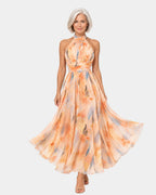 Louna | Robe à Col Halter et Imprimé Aquarelle
