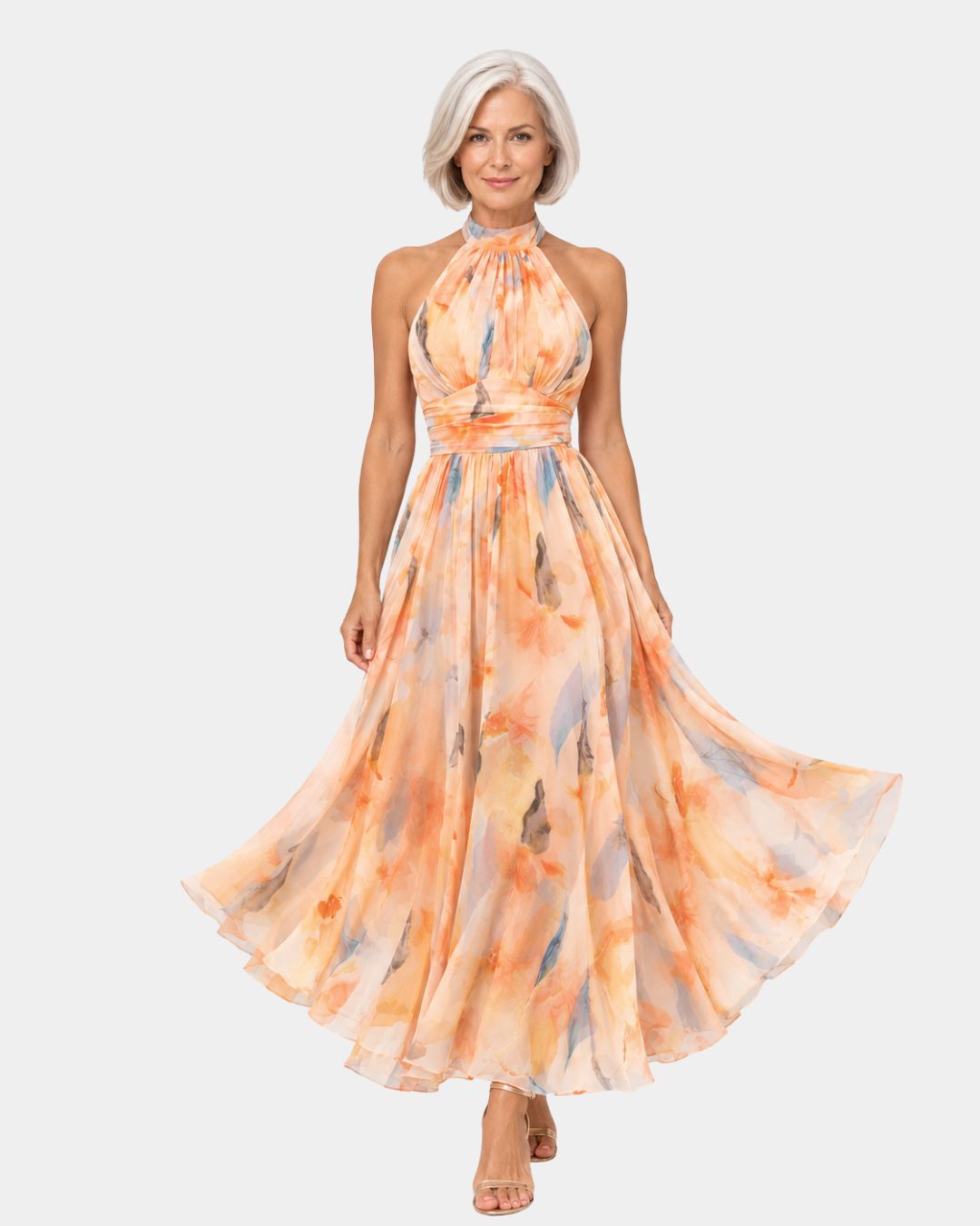 Louna | Robe à Col Halter et Imprimé Aquarelle