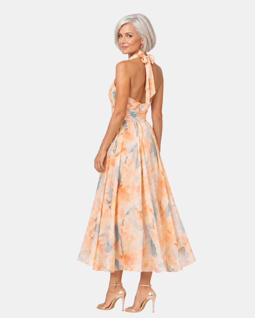 Louna | Robe à Col Halter et Imprimé Aquarelle
