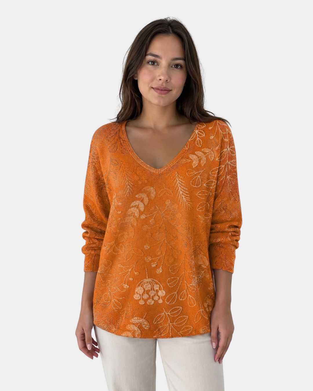 Mirelle | Pull en mélange de coton avec motif de feuilles