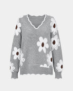 PAULA | TRICOT FLORAL ÉLÉGANT AVEC COL EN V