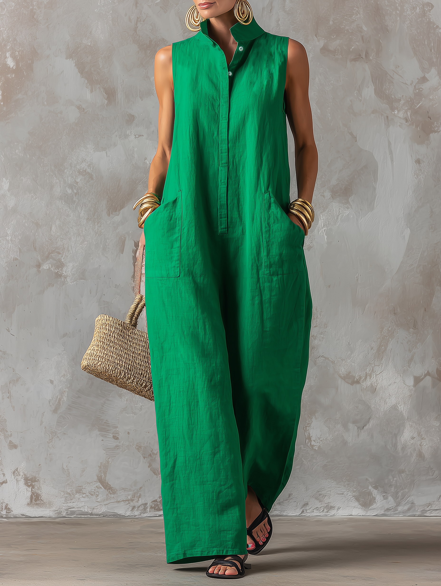 Clara - Combinaison femme minimaliste à coupe ample en mélange de lin