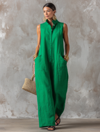 Clara - Combinaison femme minimaliste à coupe ample en mélange de lin