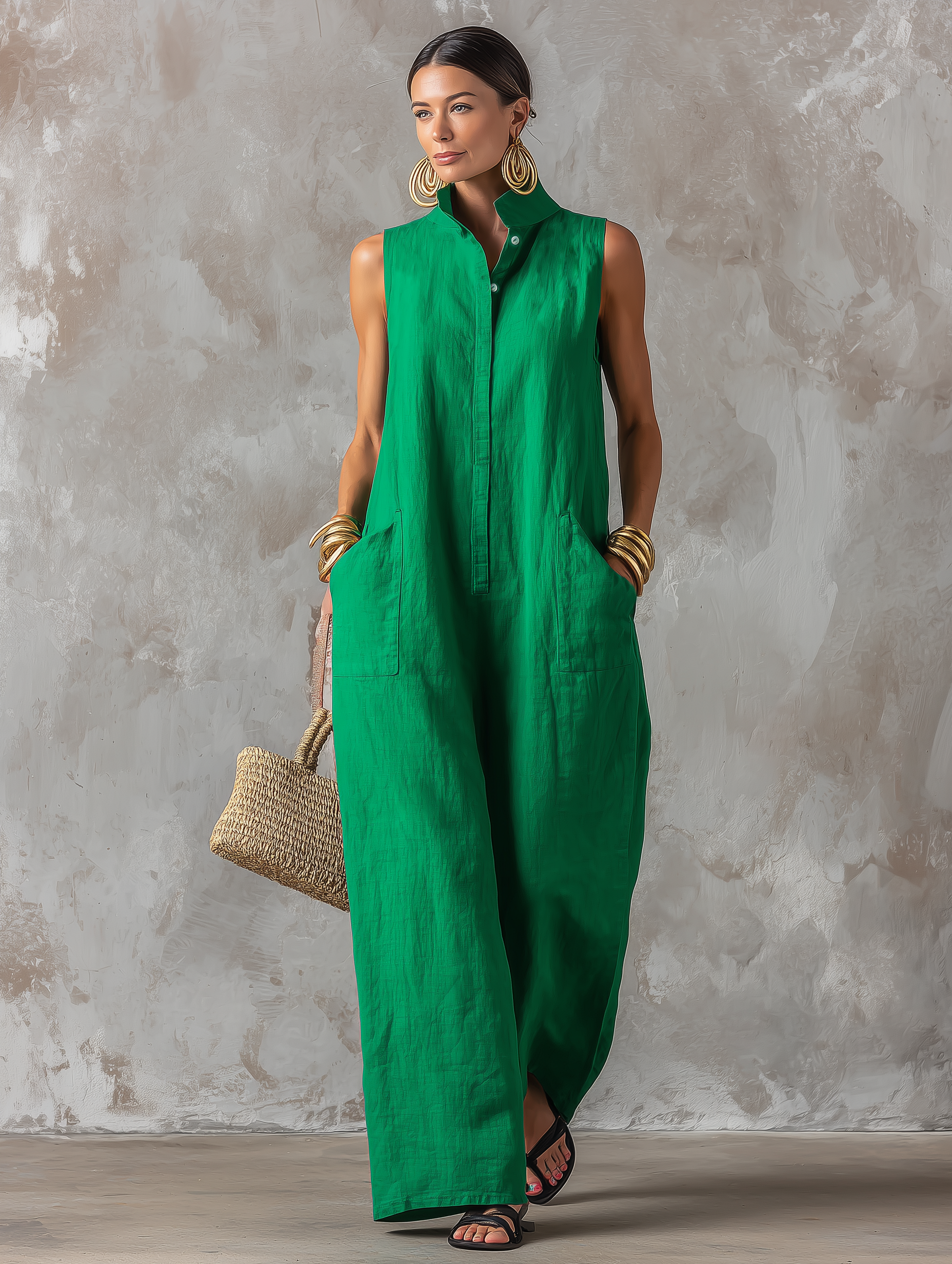 Clara - Combinaison femme minimaliste à coupe ample en mélange de lin