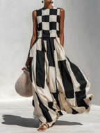 Angelica | Robe sans manches à carreaux et rayures