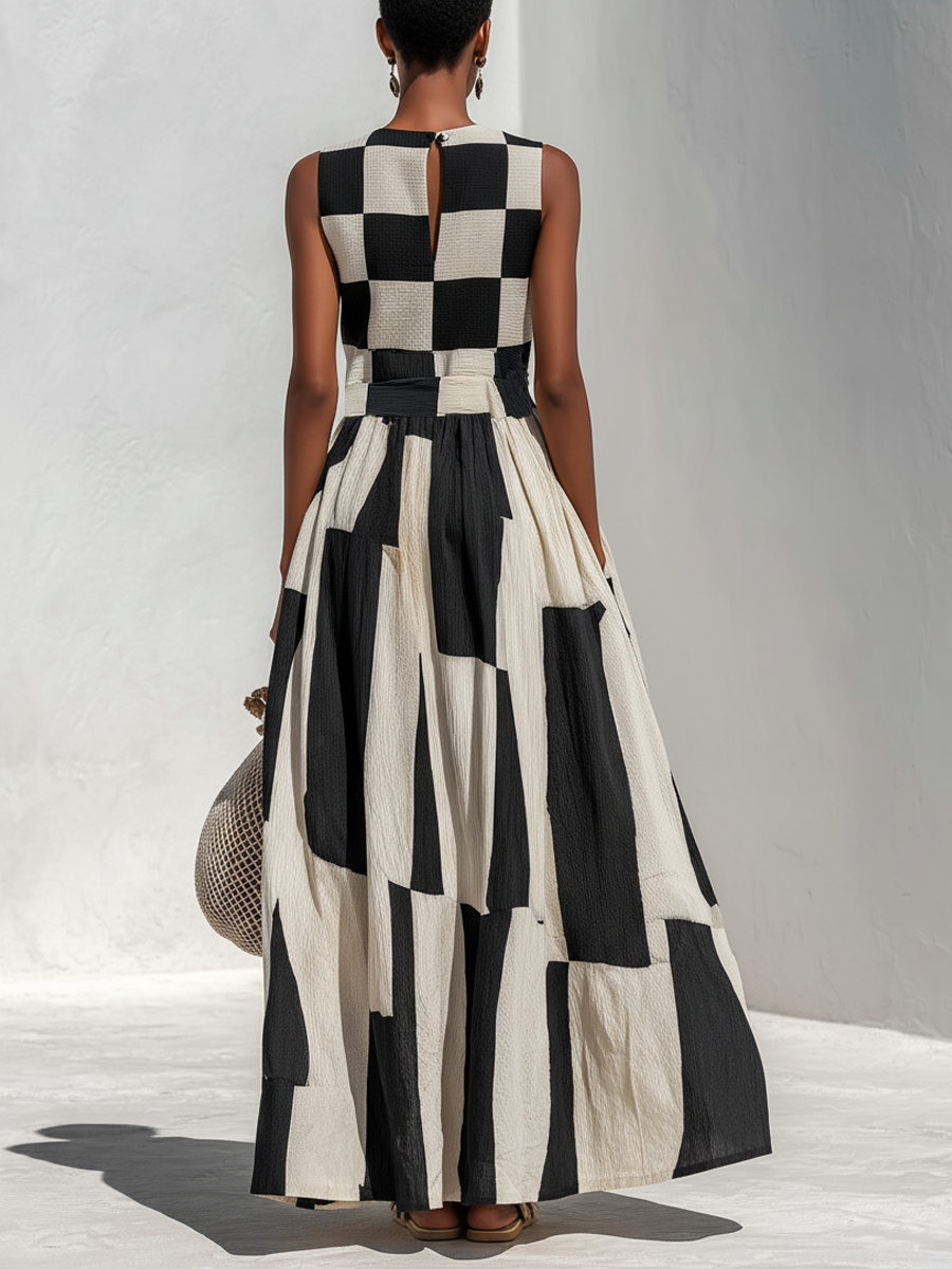 Angelica | Robe sans manches à carreaux et rayures