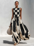 Angelica | Robe sans manches à carreaux et rayures