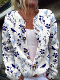 Vynora™ | Cardigan en maille à imprimé floral et oiseaux, boutonné