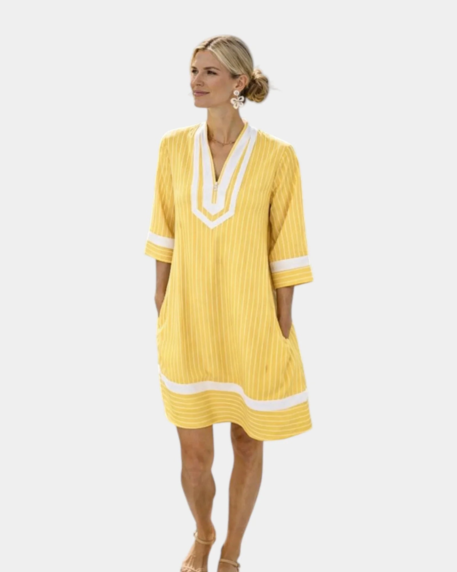 Eunice | Robe à manches courtes rayée avec décolleté en V