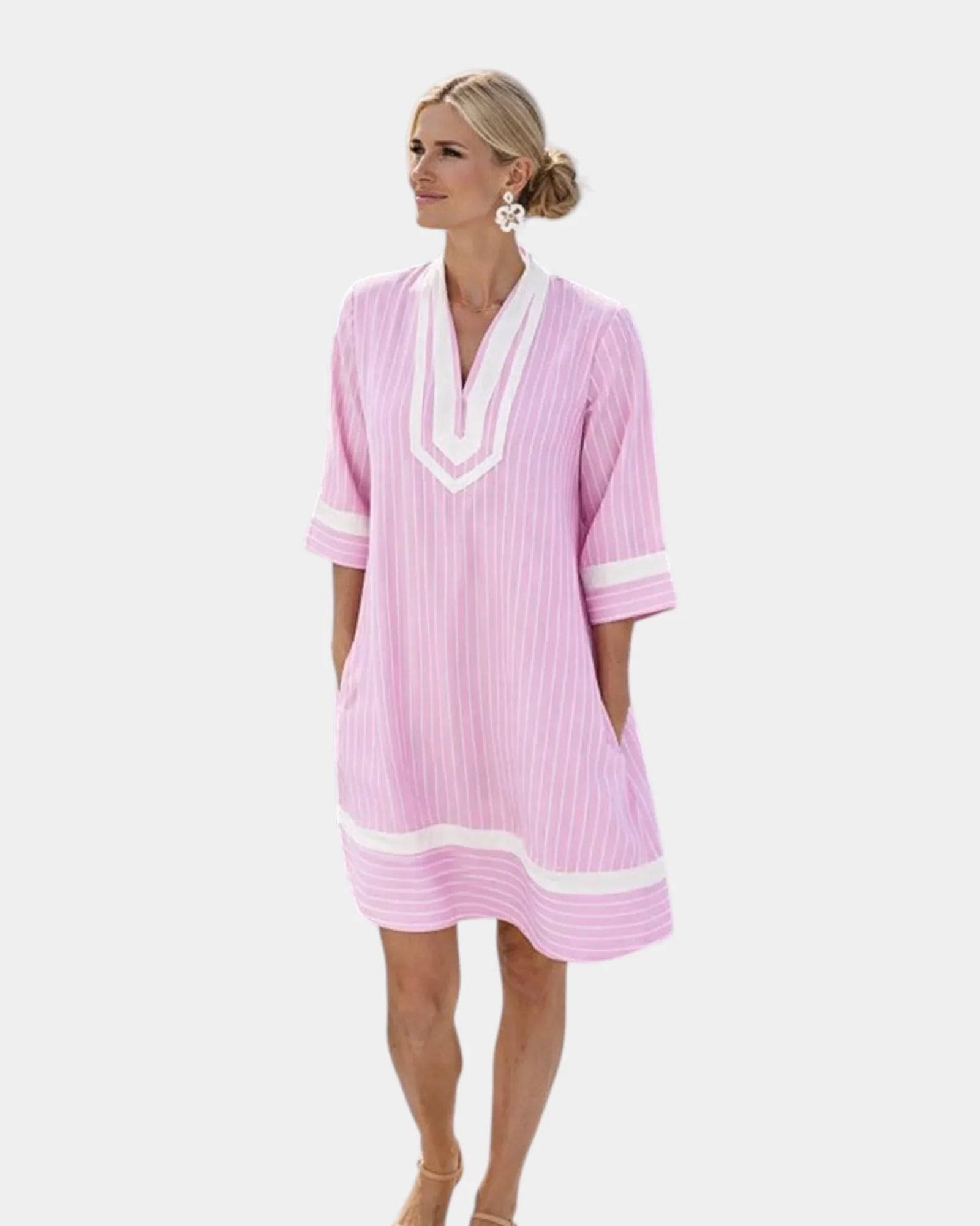 Eunice | Robe à manches courtes rayée avec décolleté en V
