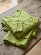 Ensemble de Deux Pièces en Lin Vintage Décontracté pour Femme