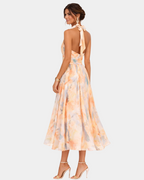 Louna | Robe à Col Halter et Imprimé Aquarelle