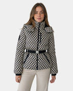 Élodiane | Veste doudoune beige à motifs avec ceinture