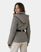 Élodiane | Veste doudoune beige à motifs avec ceinture