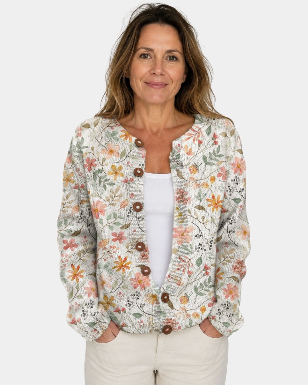 Greta | Cardigan en maille floral vintage