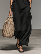 Giulia | Robe Maxi Minimaliste en Lin avec Volants