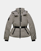 Élodiane | Veste doudoune beige à motifs avec ceinture