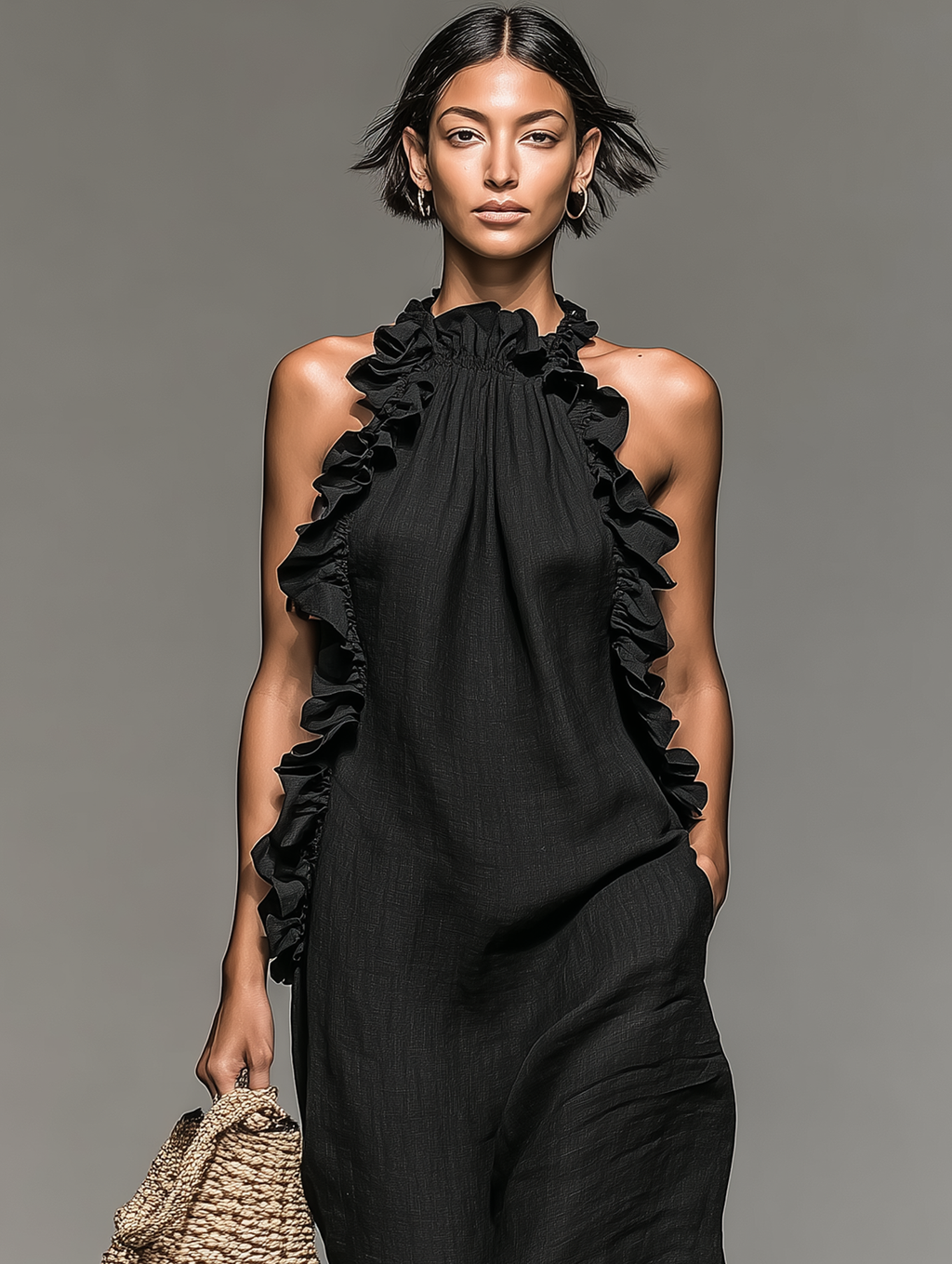 Giulia | Robe Maxi Minimaliste en Lin avec Volants