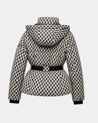 Élodiane | Veste doudoune beige à motifs avec ceinture