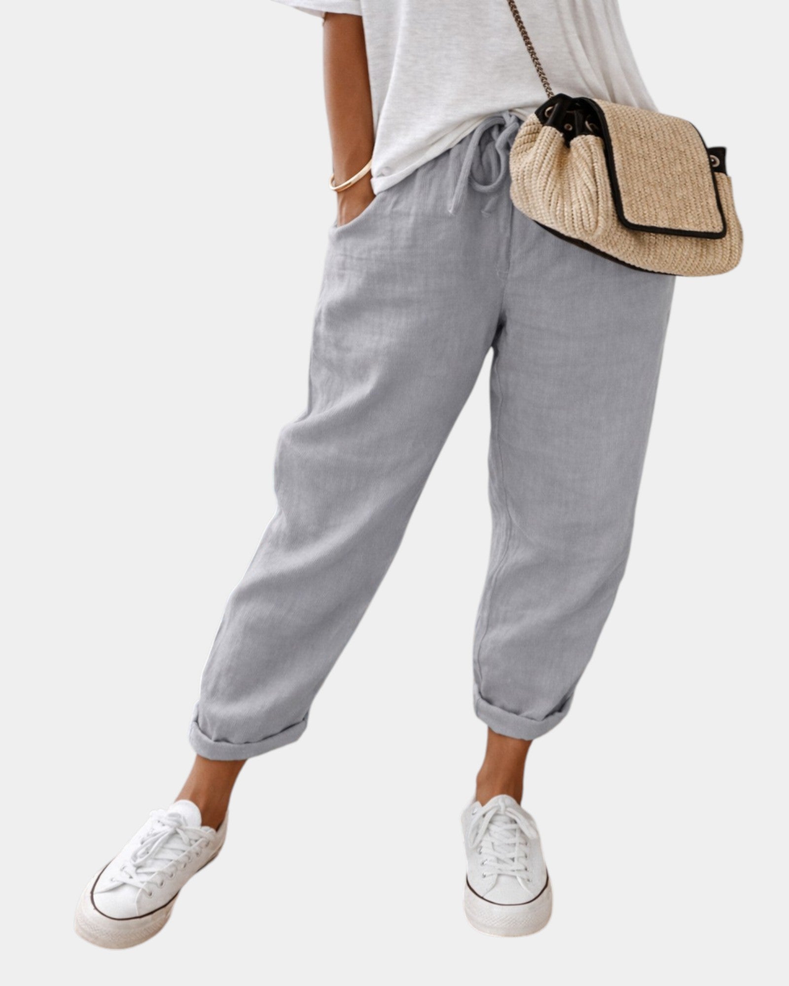 Sofie – Pantalon Respirant, Décontracté et Élégant (Gris Clair)