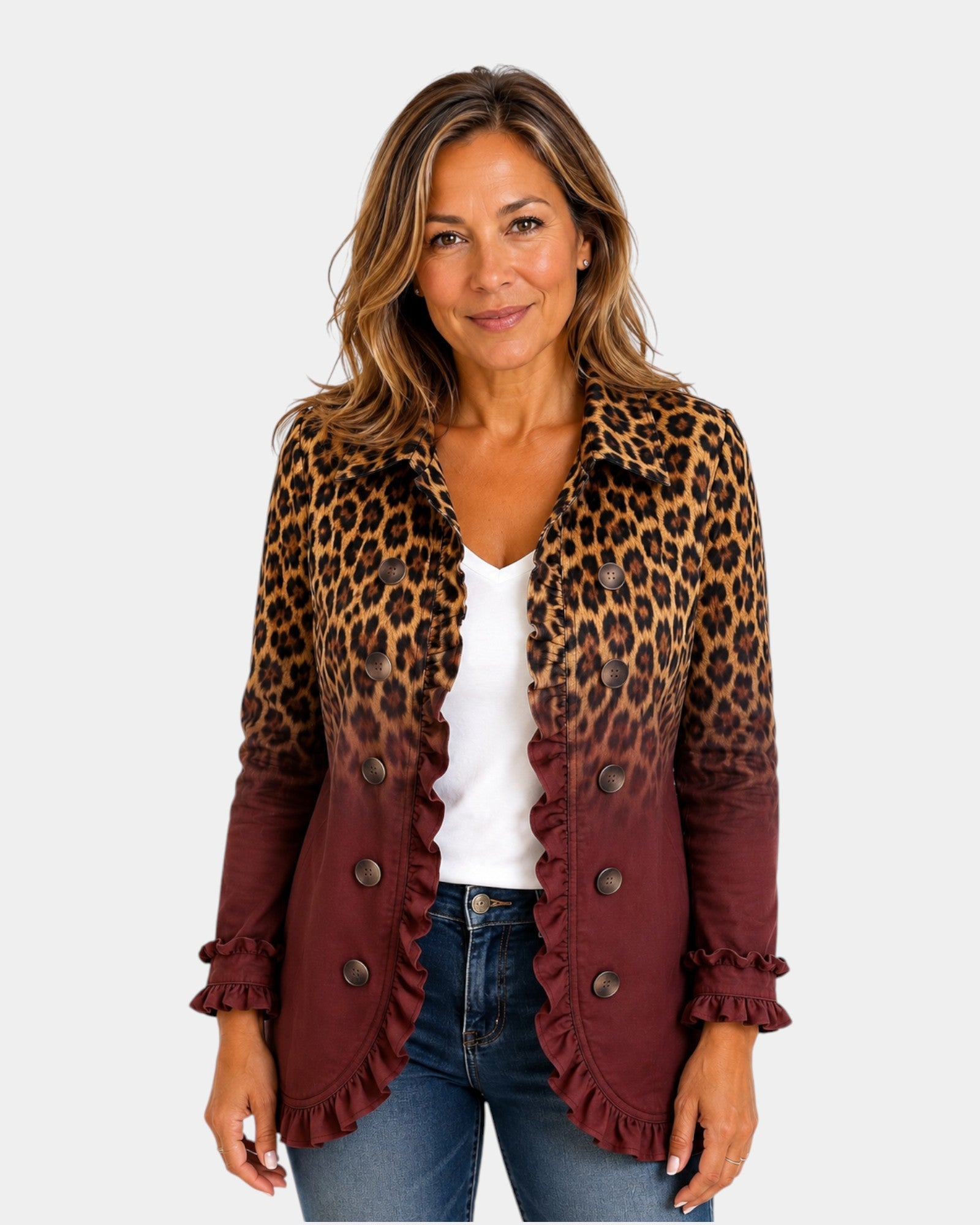 Mercedes | Veste Blazer Léopard Dégradé avec Volants