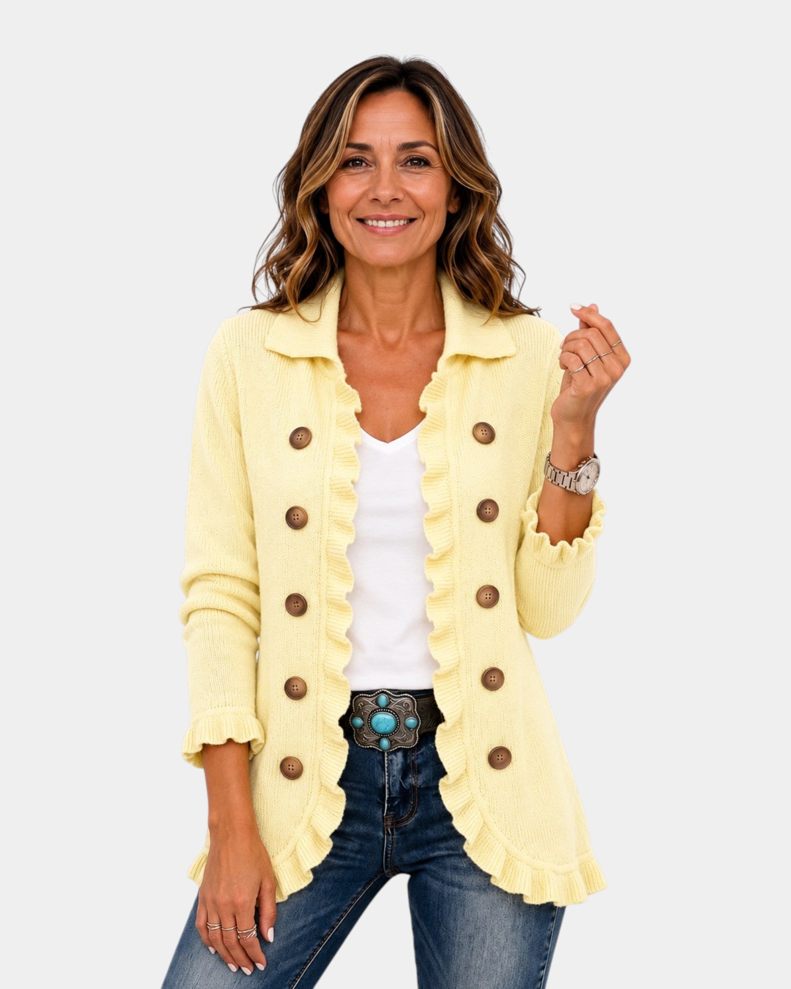 Liliana | Veste en Tricot Crème avec Volants