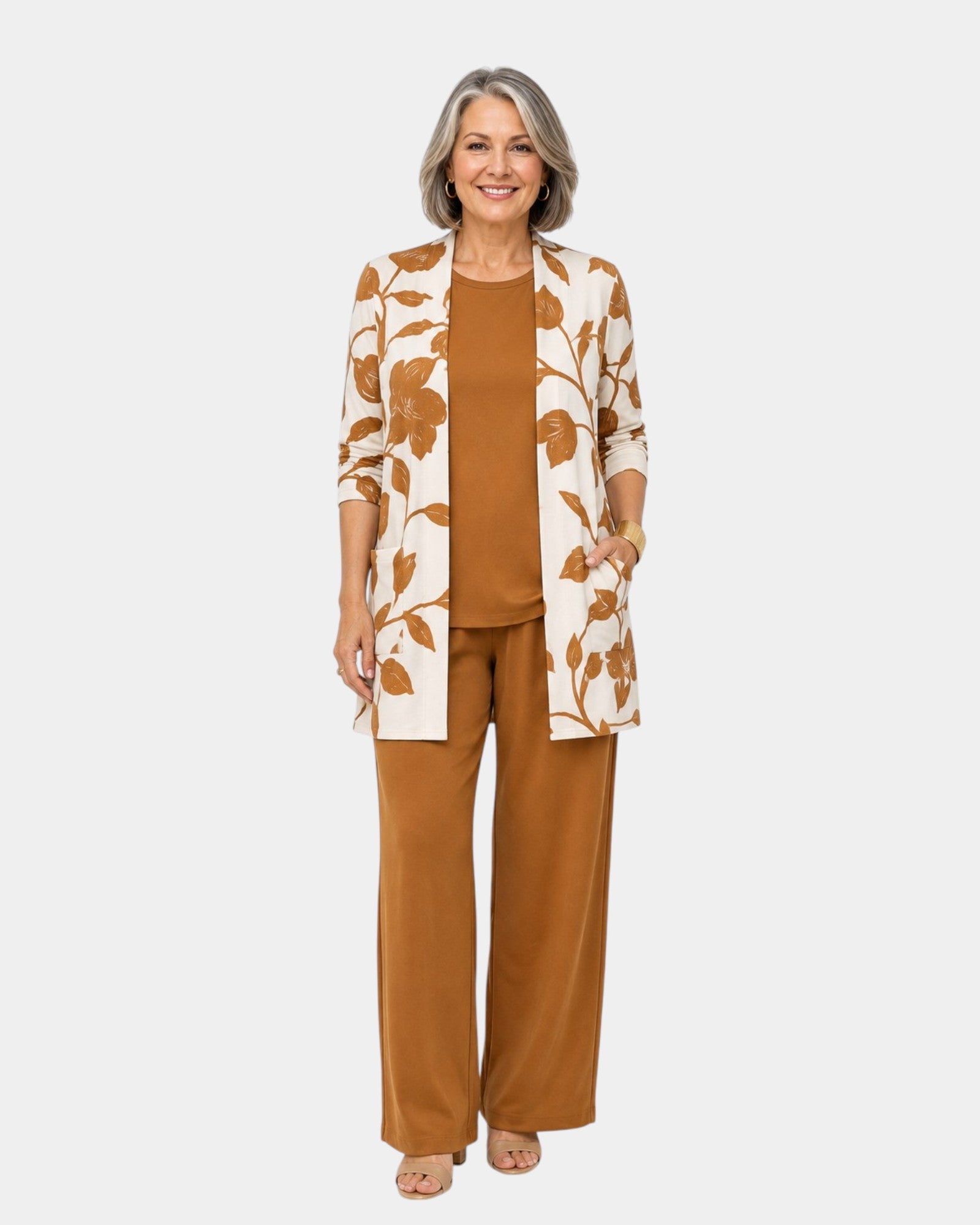 Pearl | Ensemble floral trois pièces camel