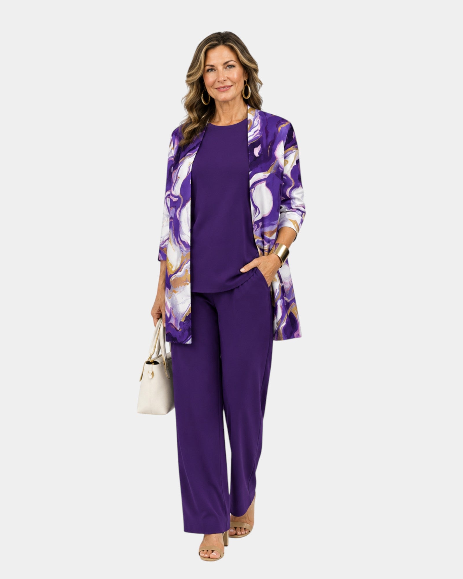 Olive | Ensemble de trois pièces à imprimé tourbillon violet