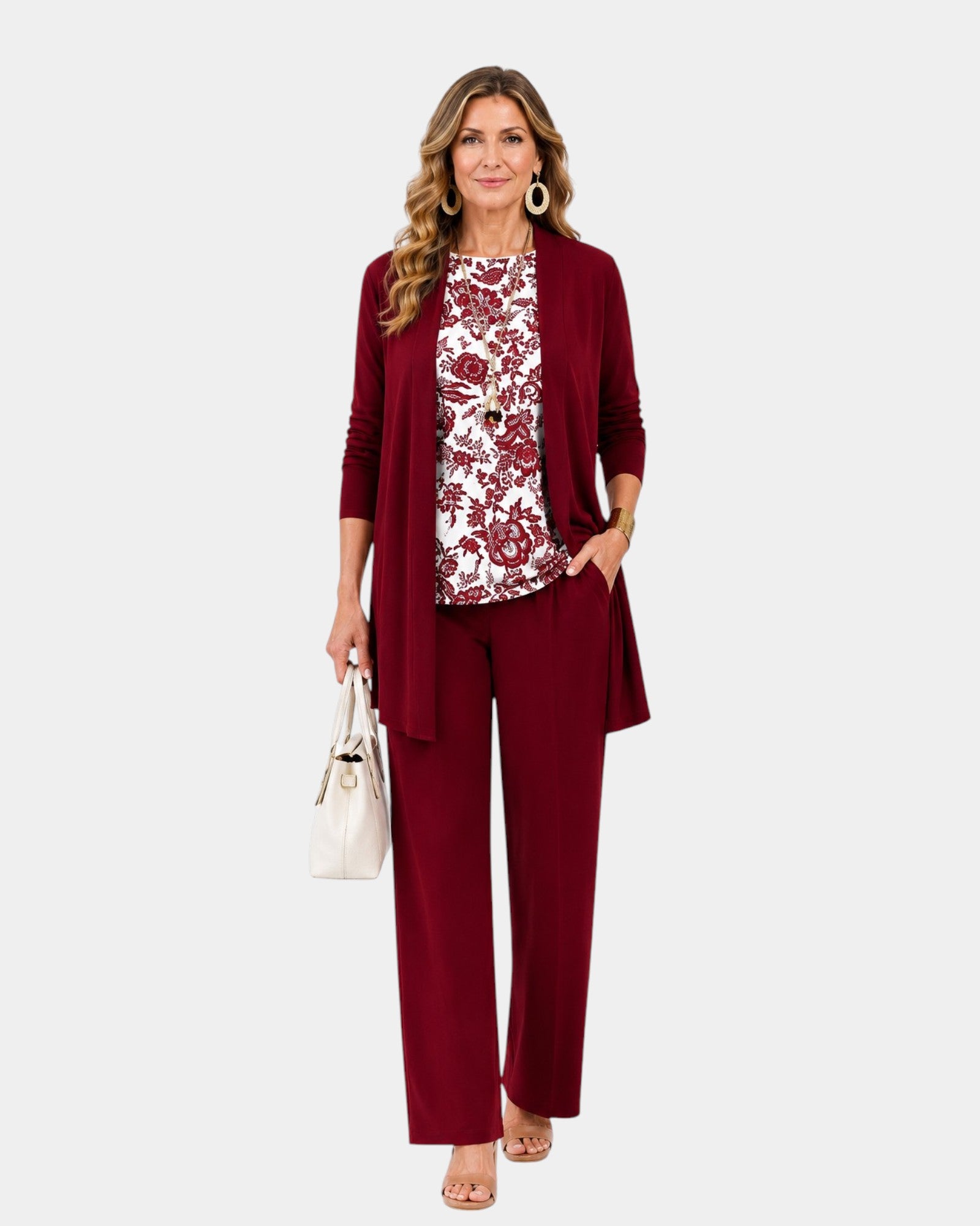 Delia | Ensemble Floral Trois Pièces Bourgogne