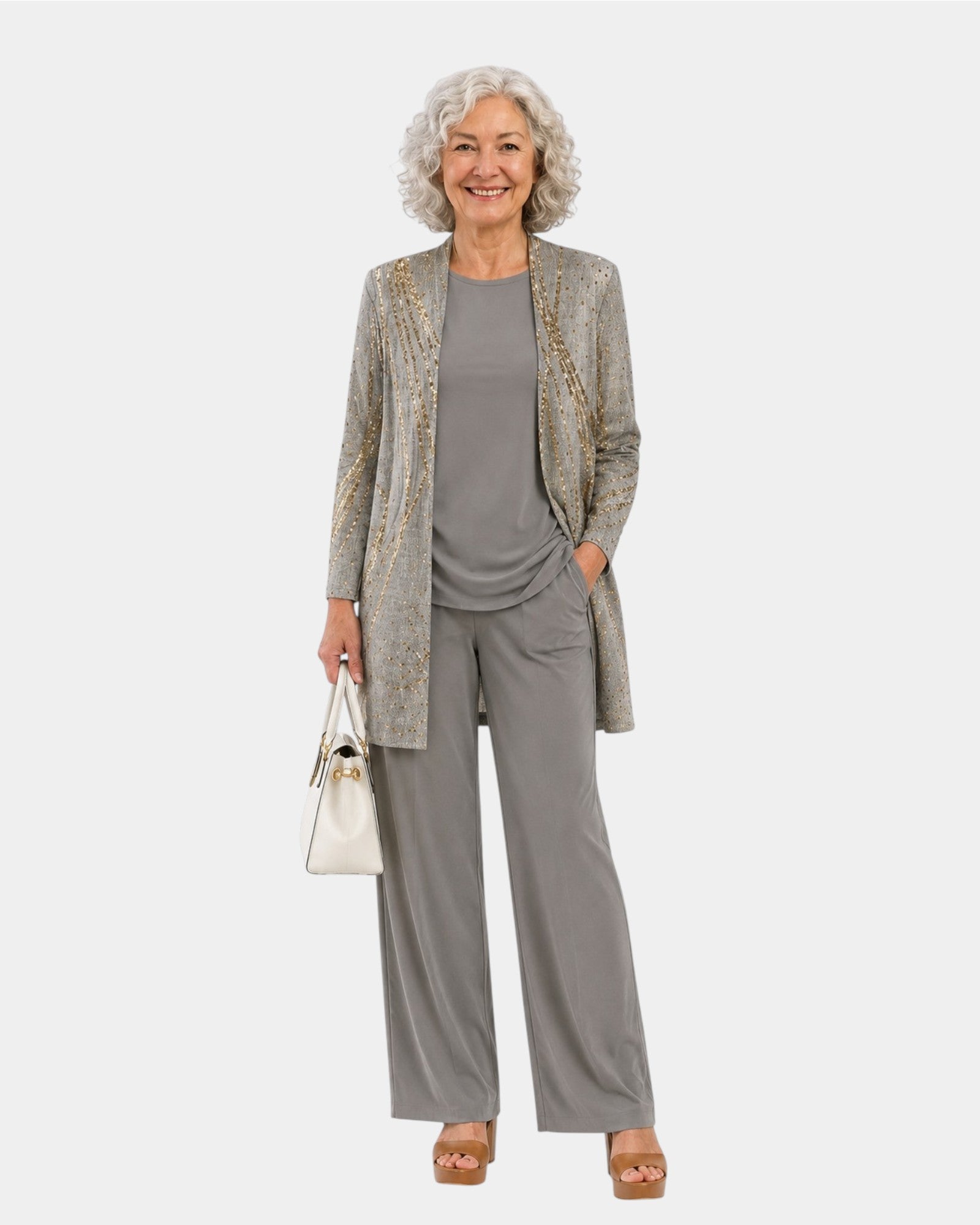 Louise | Ensemble trois pièces avec veste en dentelle grise