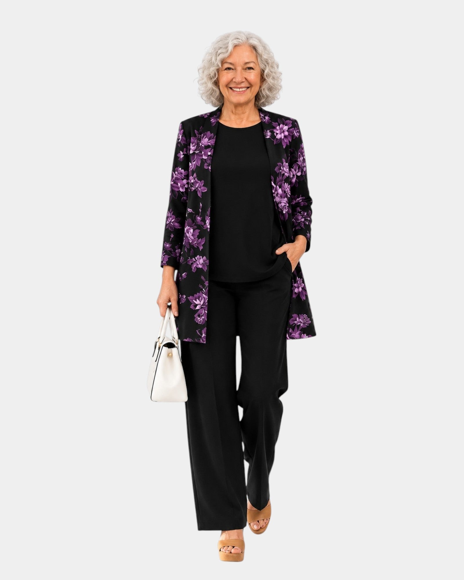 Mabel | Ensemble de trois pièces avec veste à fleurs noires