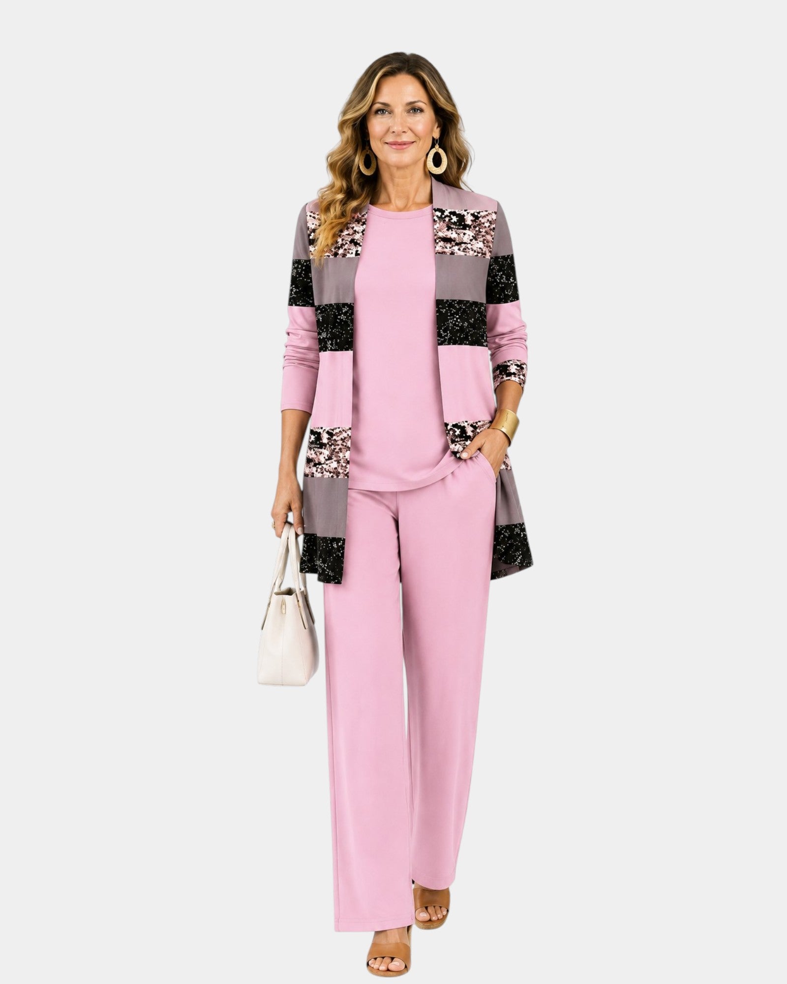 Greta | Ensemble trois pièces imprimé rose
