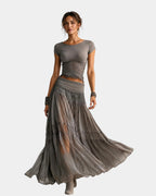 Emeline | Ensemble top en dentelle et jupe maxi plissée