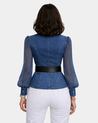 Alizée | Haut en denim avec des manches en chiffon léger