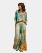 Célidora | Ensemble élégant à imprimé floral et pantalon large
