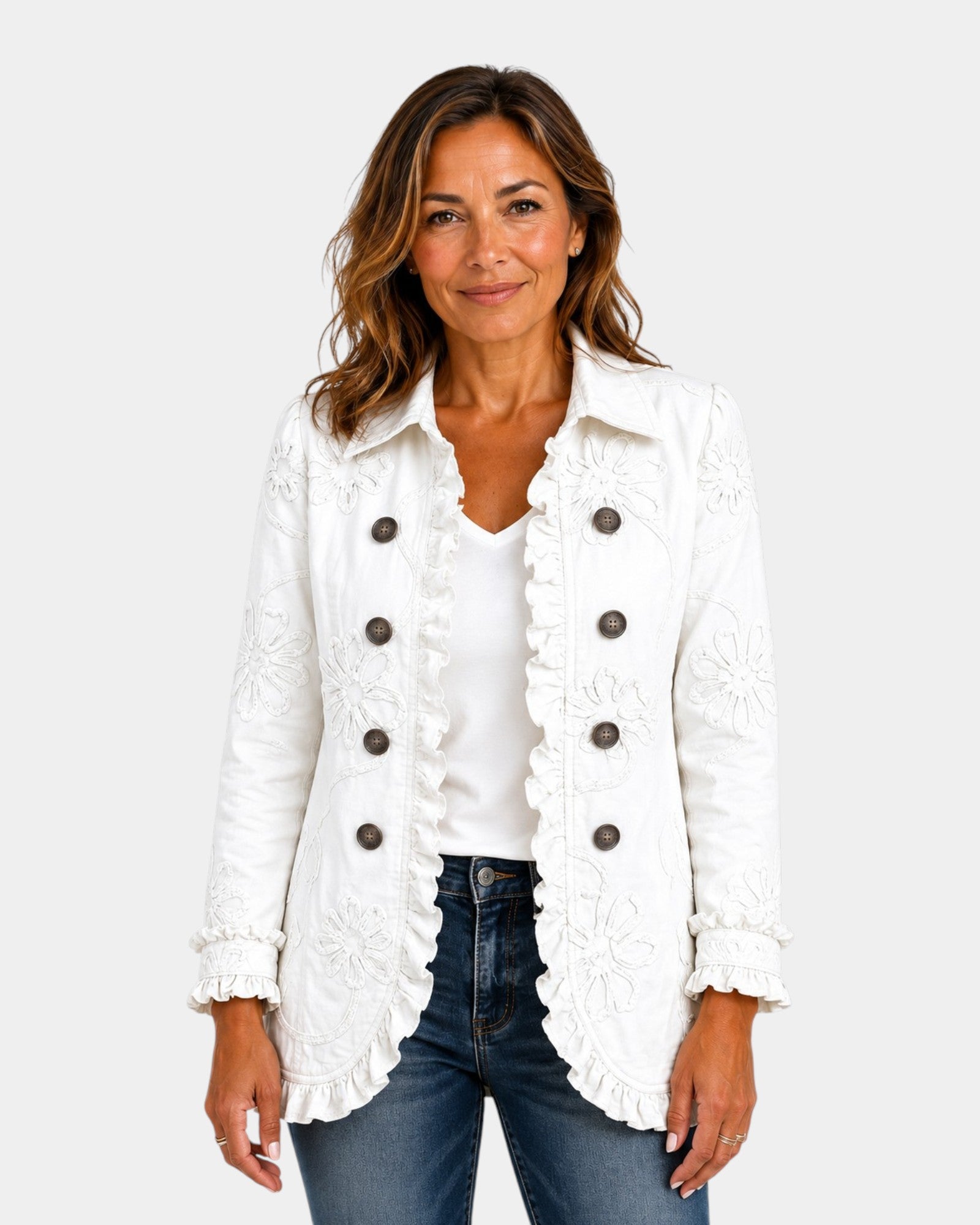 Marisol | Veste Brodée Ivoire avec Volants