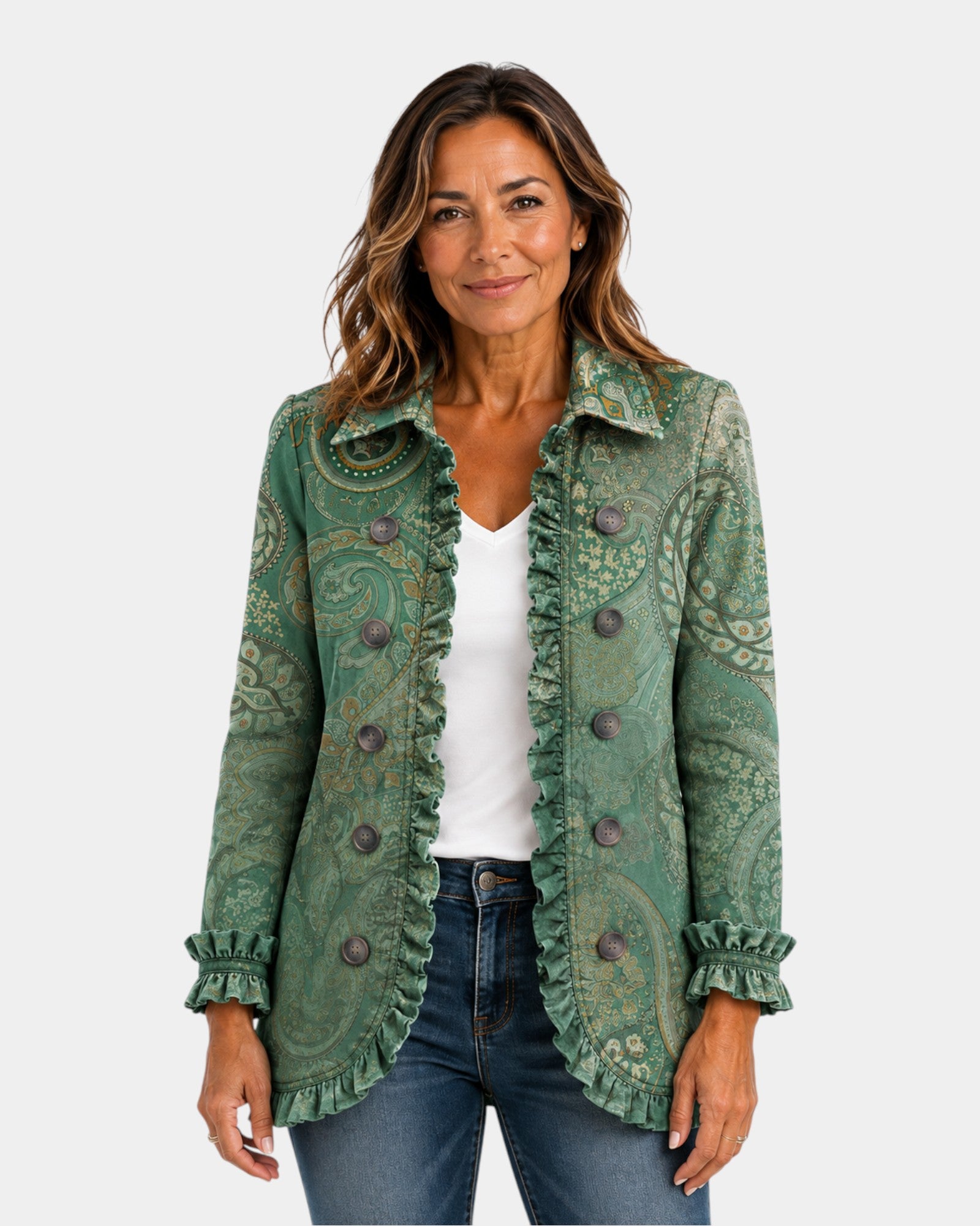 Jacinta | Veste en Cachemire Verte avec Volants