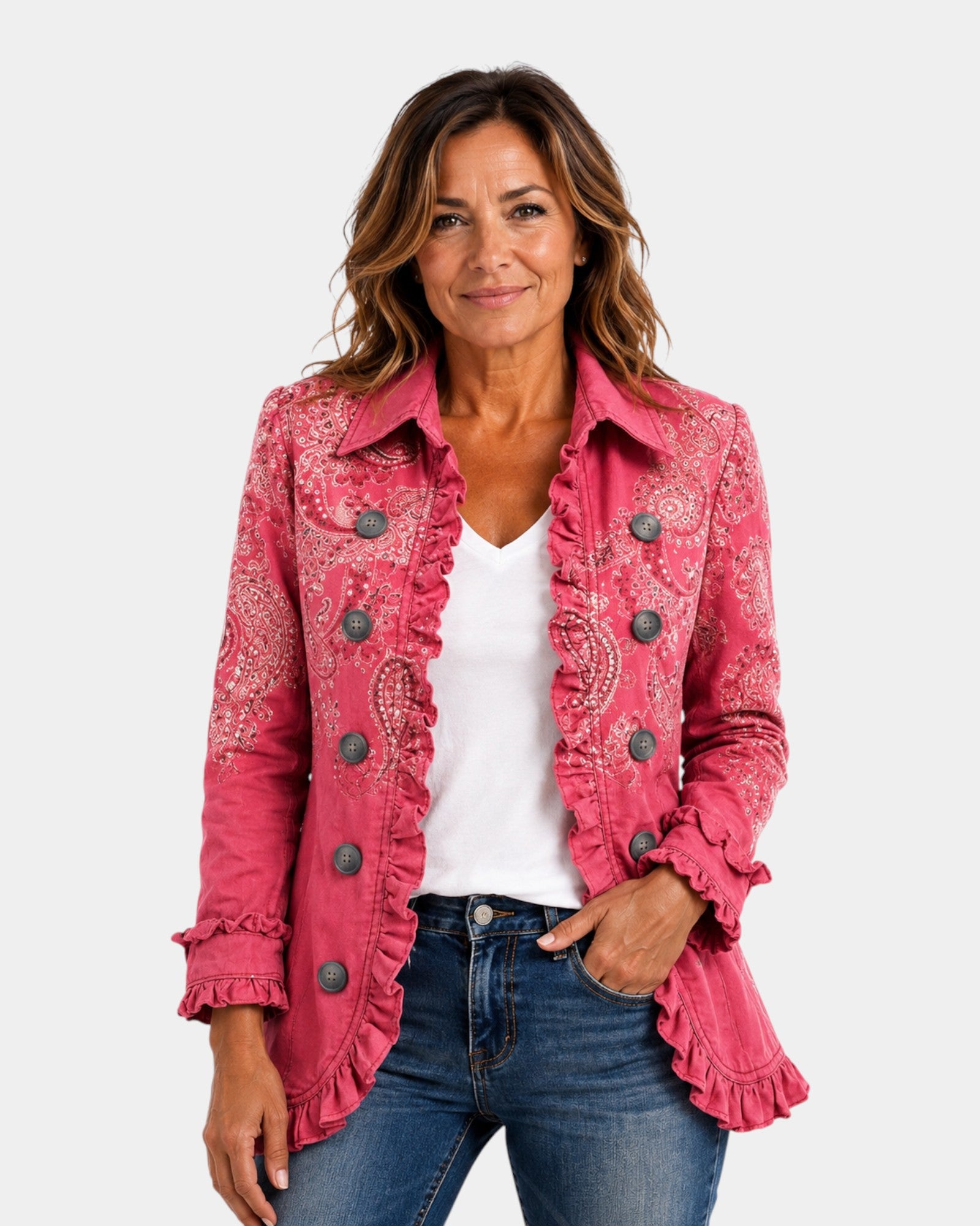 Adoration | Veste en Cachemire Rose avec Volants