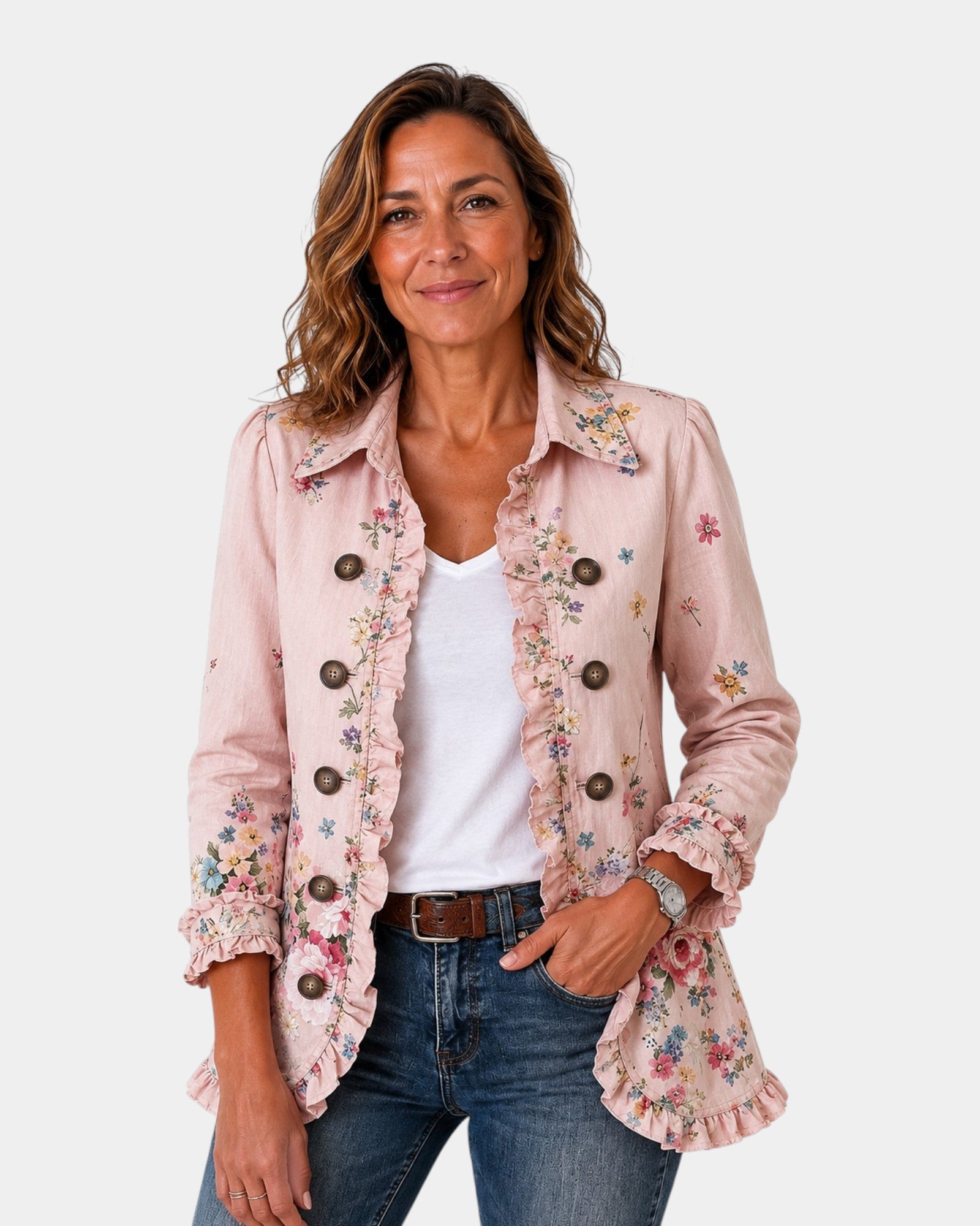 Araceli | Veste Florale avec Volants et Boutons