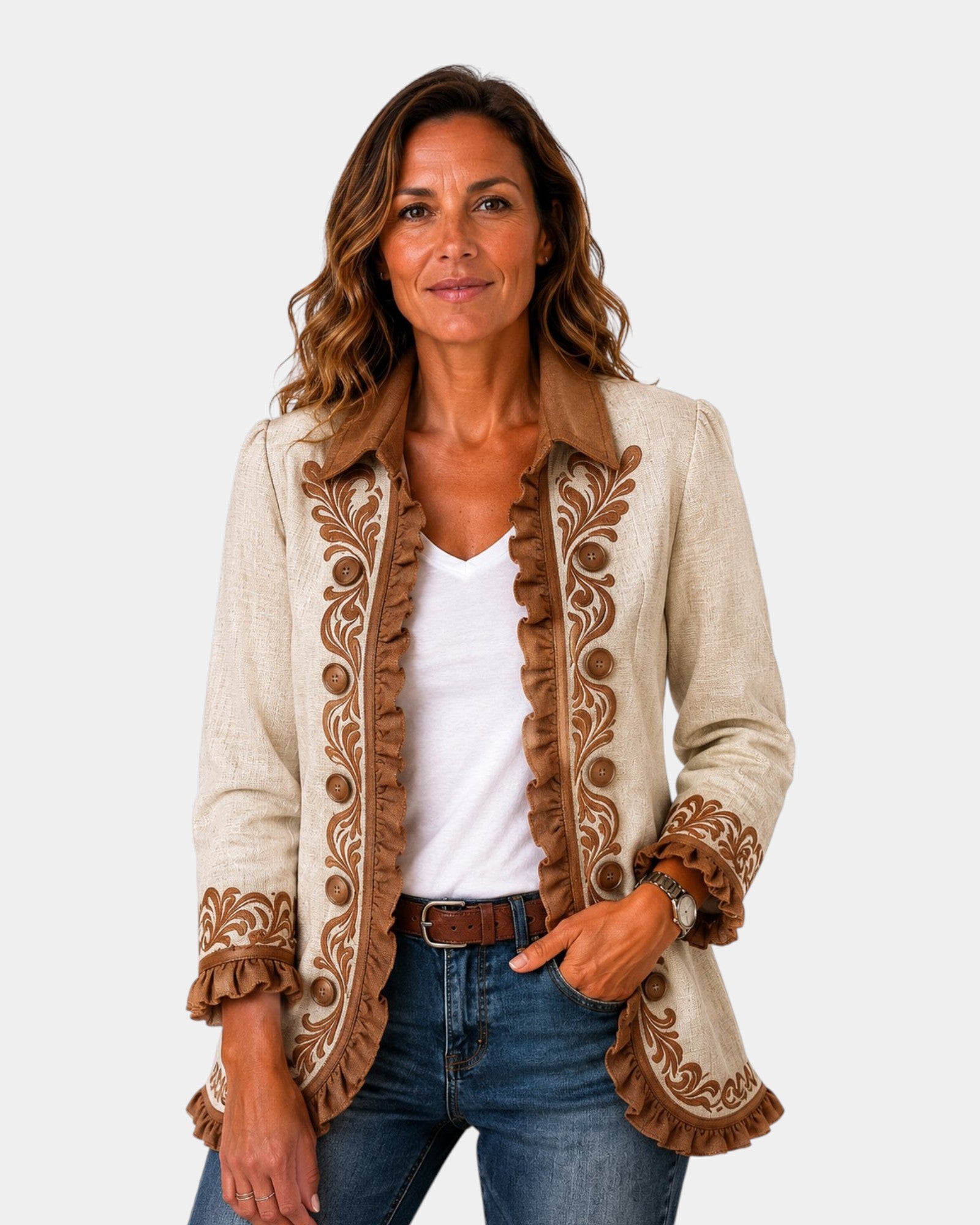 Almudena | Veste Florale Brodée avec Volants