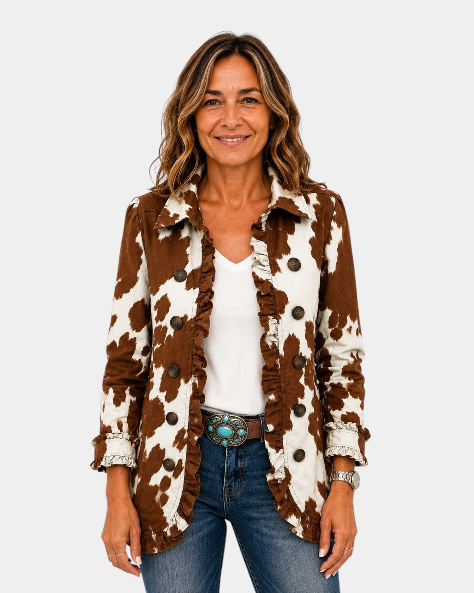Manuela | Veste Imprimé Vache avec Volants
