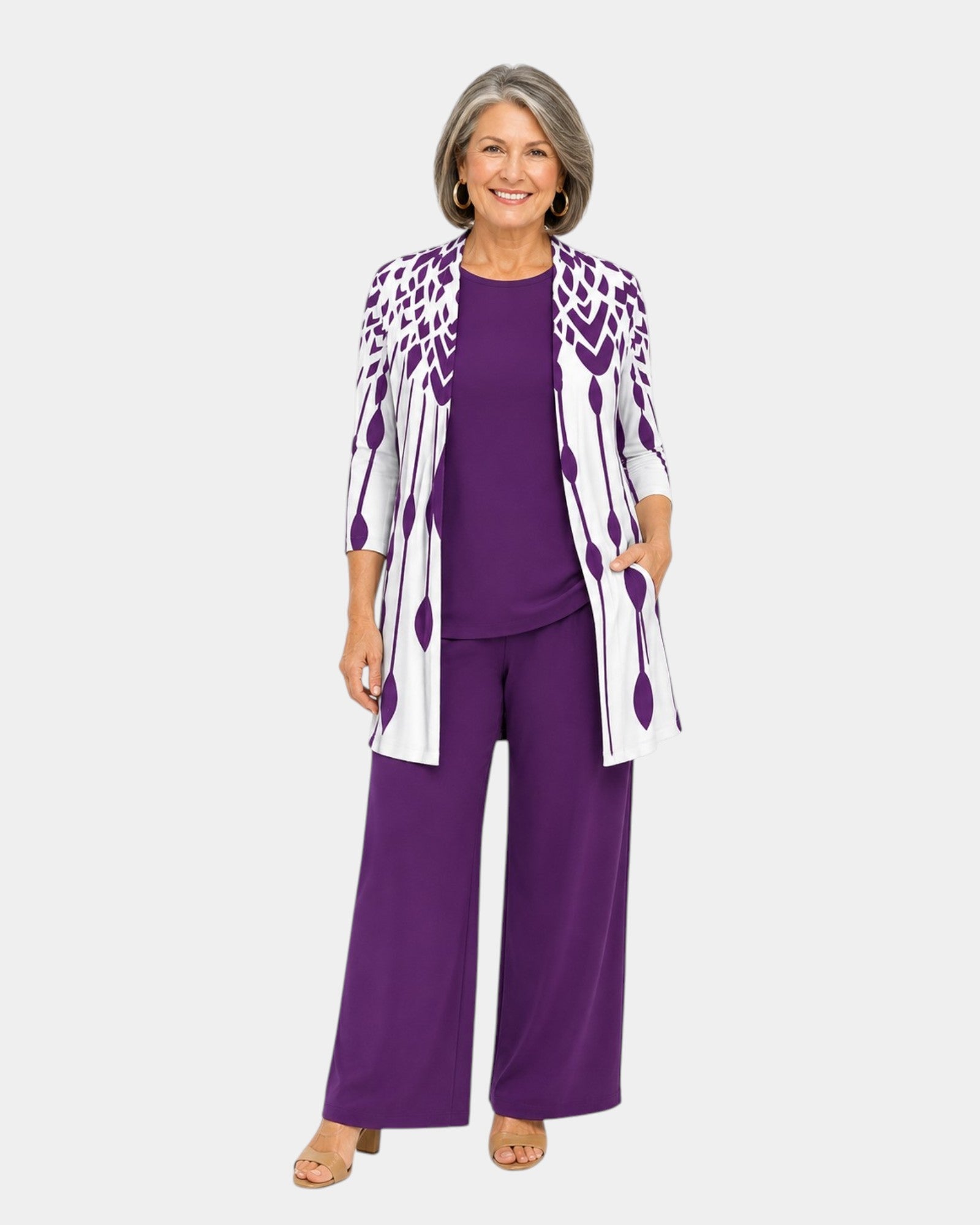 Tessa | Ensemble trois pièces à motif ikat violet