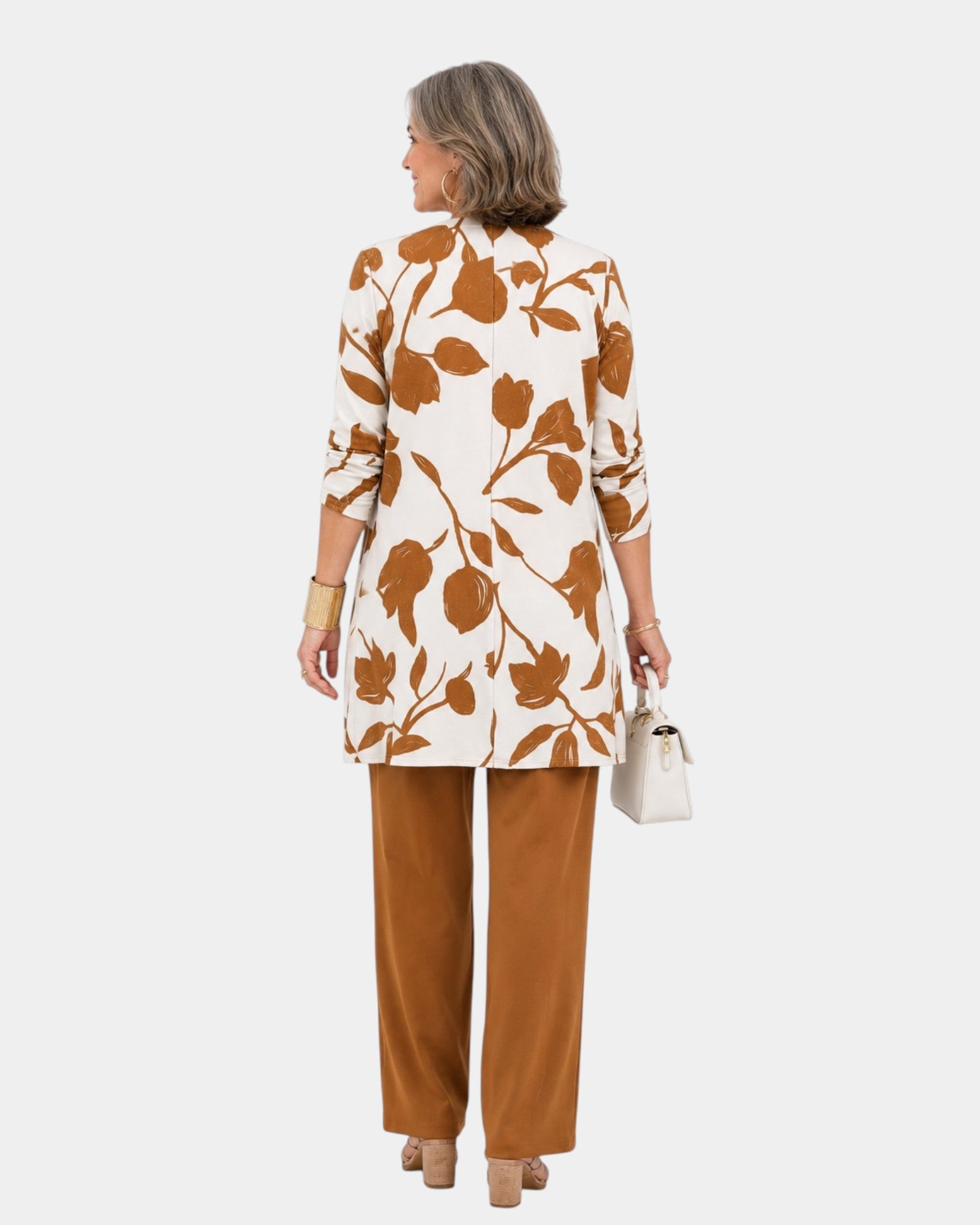 Pearl | Ensemble floral trois pièces camel