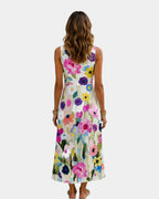 Vanina | Robe midi sans manches à imprimé floral