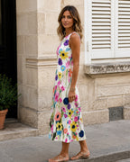 Vanina | Robe midi sans manches à imprimé floral
