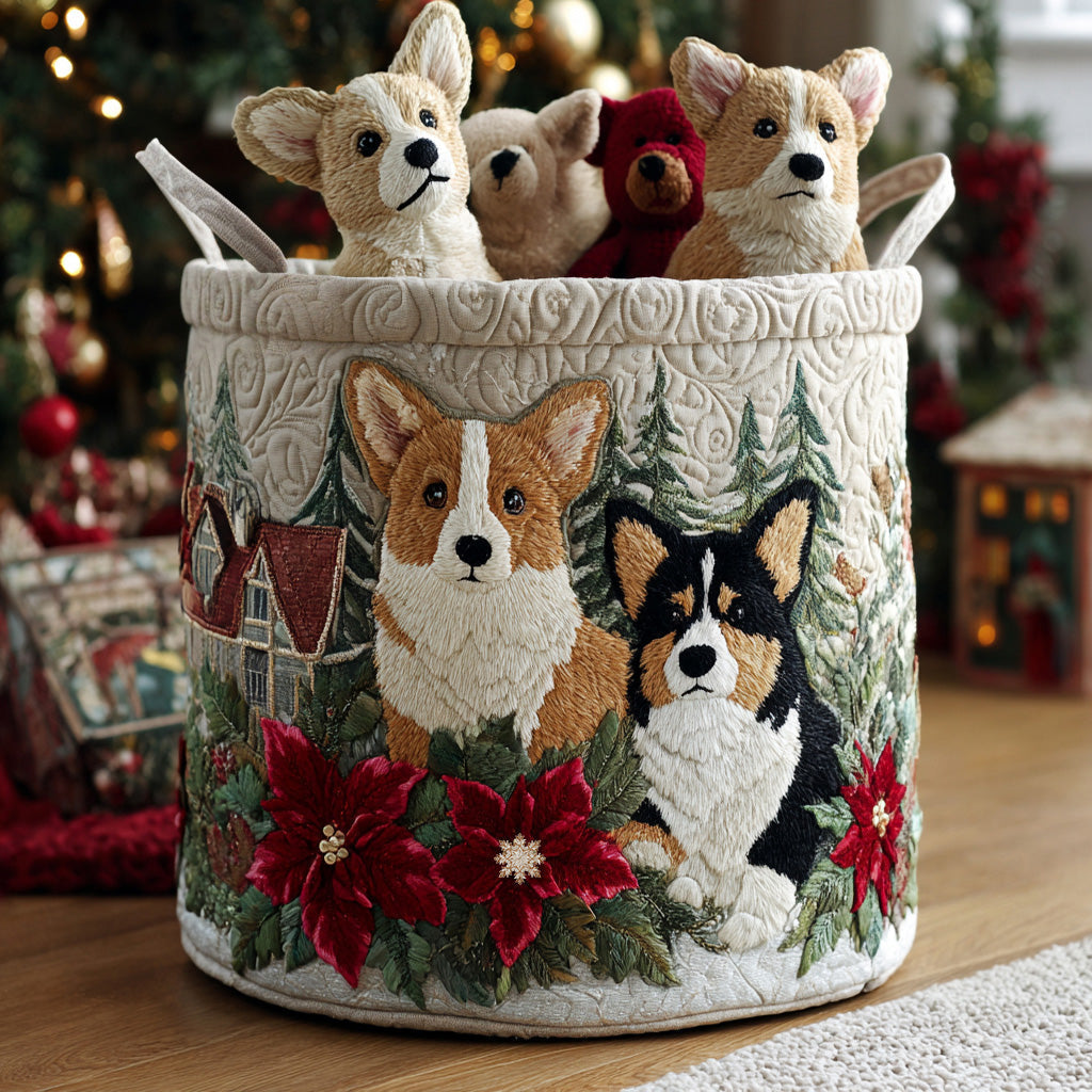 Panier à Linge Joyeux Corgi de Noël