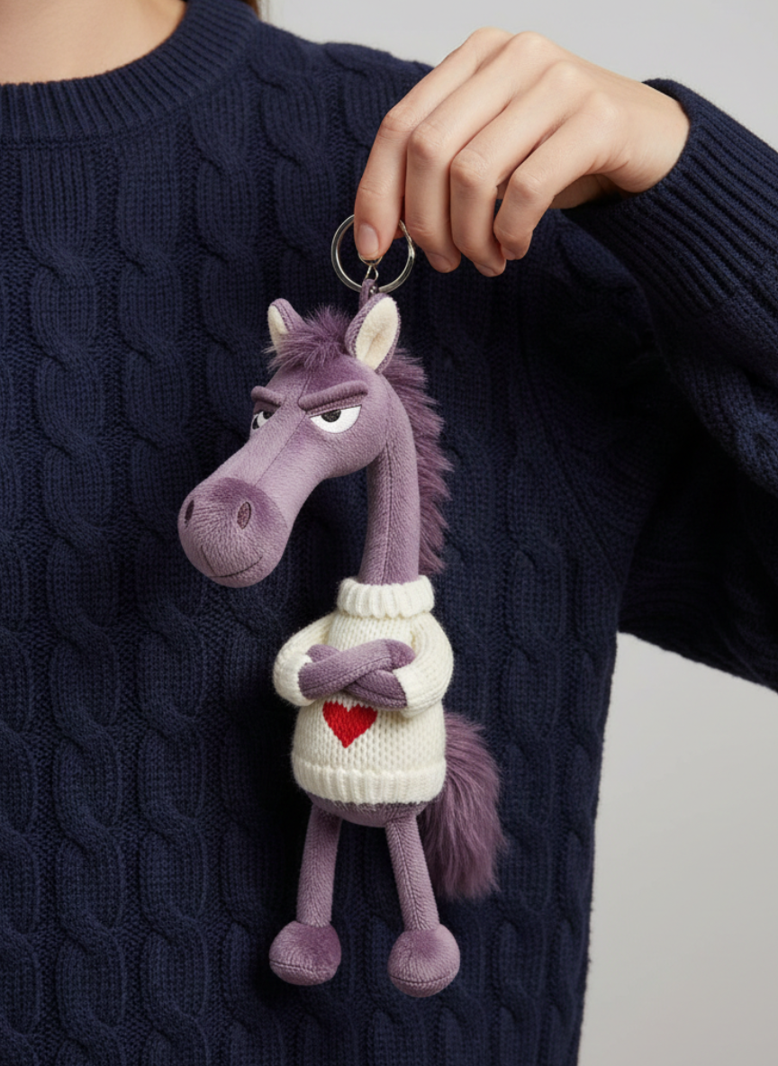 Cheval audacieux | Porte-clés violet et blanc