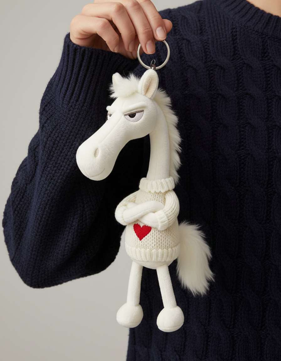 Cheval audacieux | Blanc avec un cœur Porte-clés