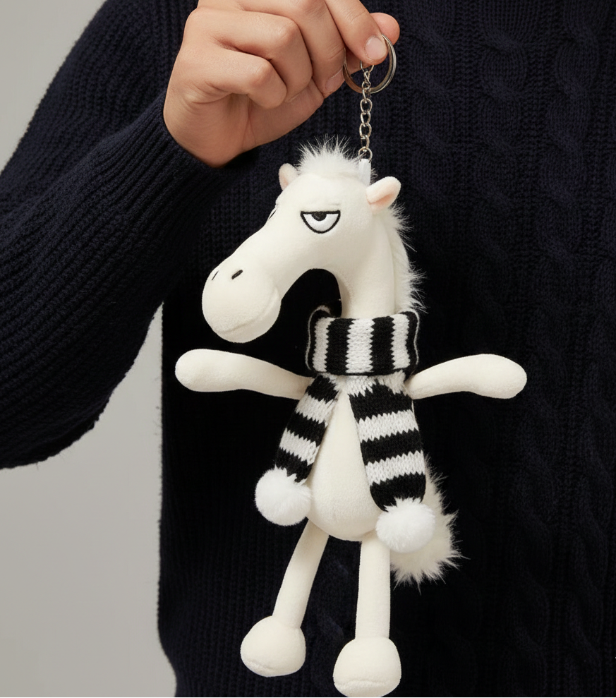 Porte-clés | "Cheval Audacieux" en blanc et noir