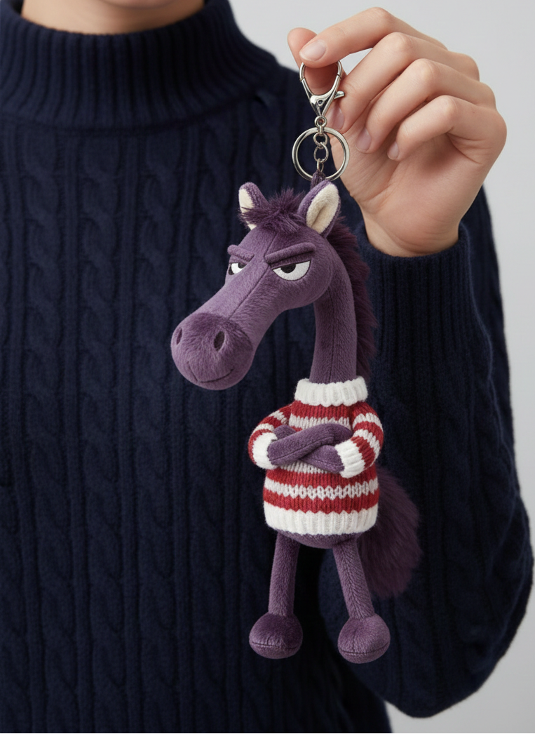 Cheval audacieux | Porte-clé violet et rouge